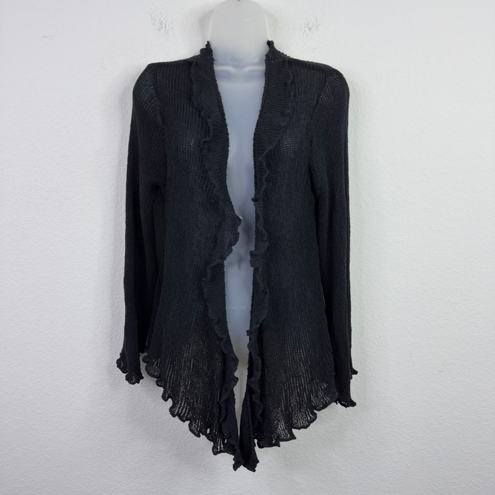 Katie Todd Cardigan Womens L Black Knit Ruffle‎ Whimsigoth Dark Romantic Witchy